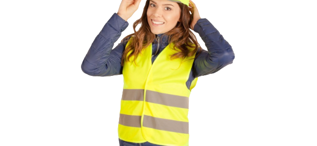 kobieta w kamizelce odblaskowej w miejscu pracy